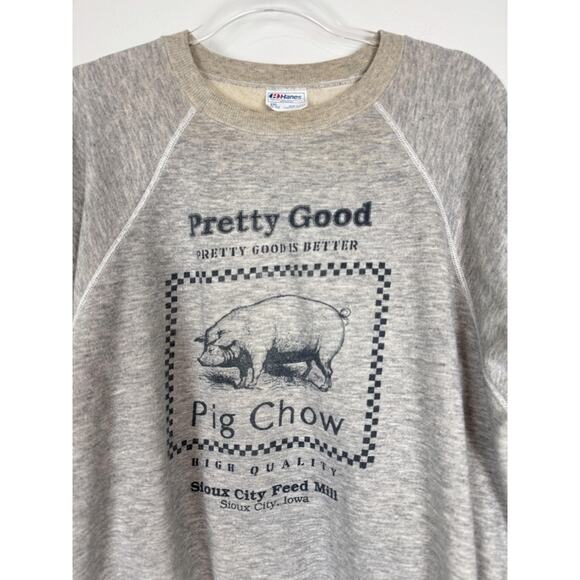 Vintage Pretty Good Pig Chow Sweatshirt Mens 2XL Sioux City Feed Mill Iowa 90s - Picture 1 of 10